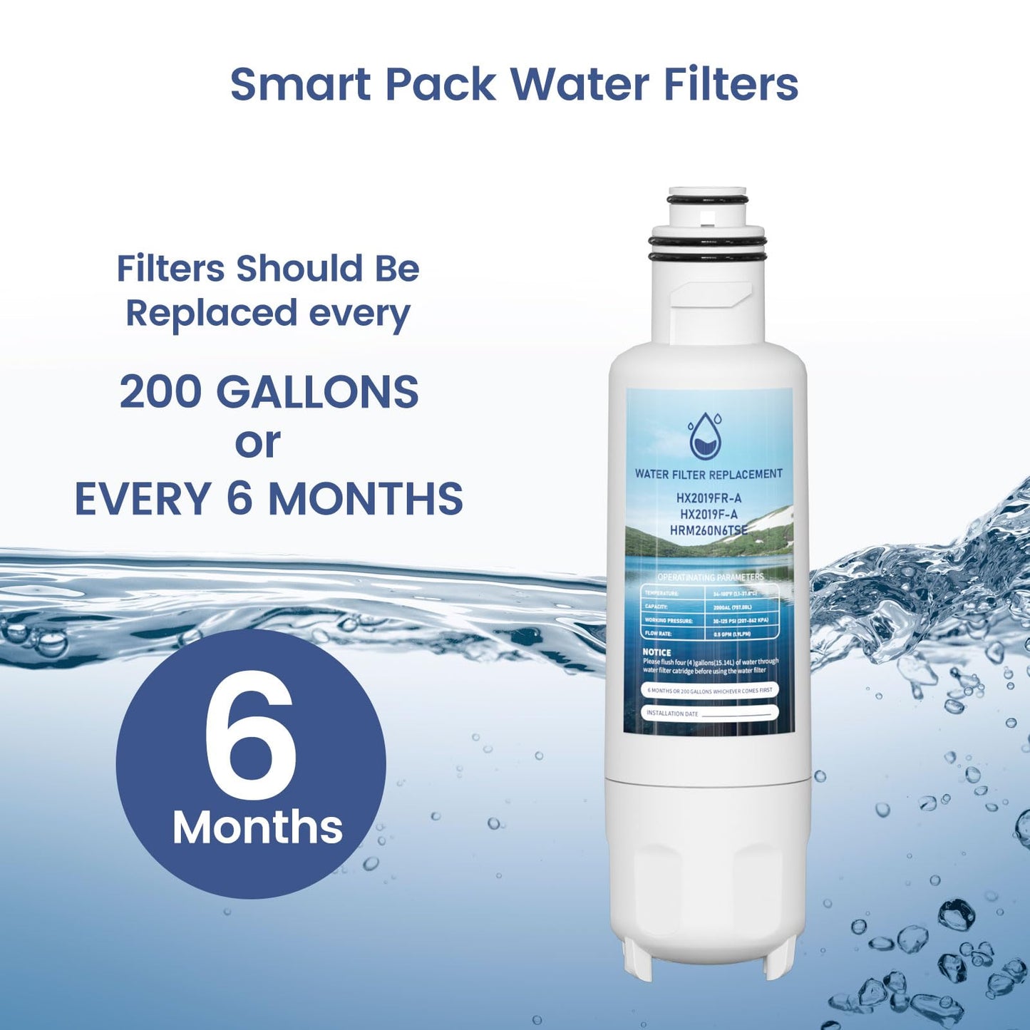 HX2019FR-A Water Filter Replacement, Compatible with Hisense HX2019FR-A, HX2019F-A, HRM260N6TSE, HRFD560SW, HRCD585BW, HRFD634BW, HRCD650BW, HRCD586TBWB and Mora MRM260N6TSE Pack of 2