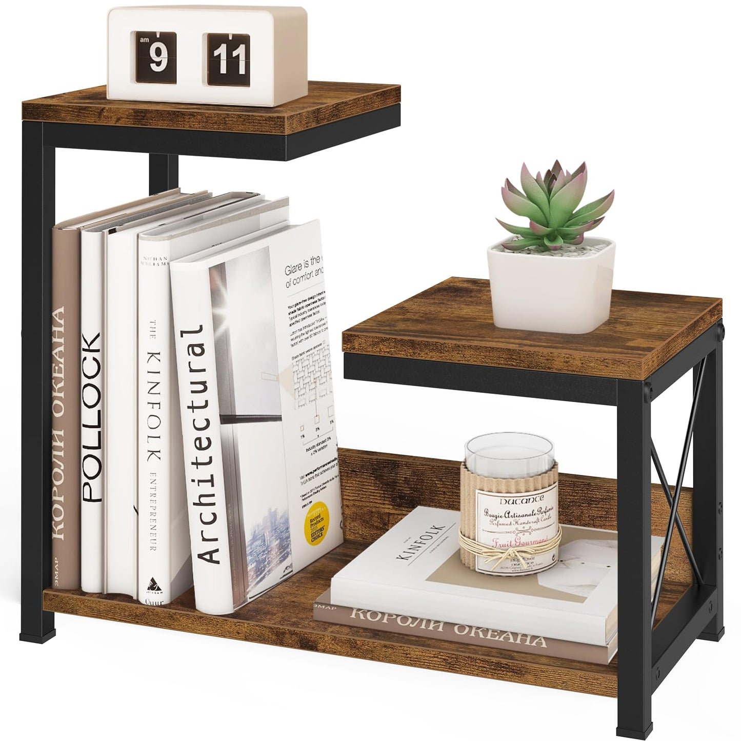 ELITEROO Desktop Shelf Organizer, 3 Tier Office Shelves, Wood Desk Organizers Storage Rack and Freestanding Display Shelf for Office, Dormitory, Home, Rustic Brown