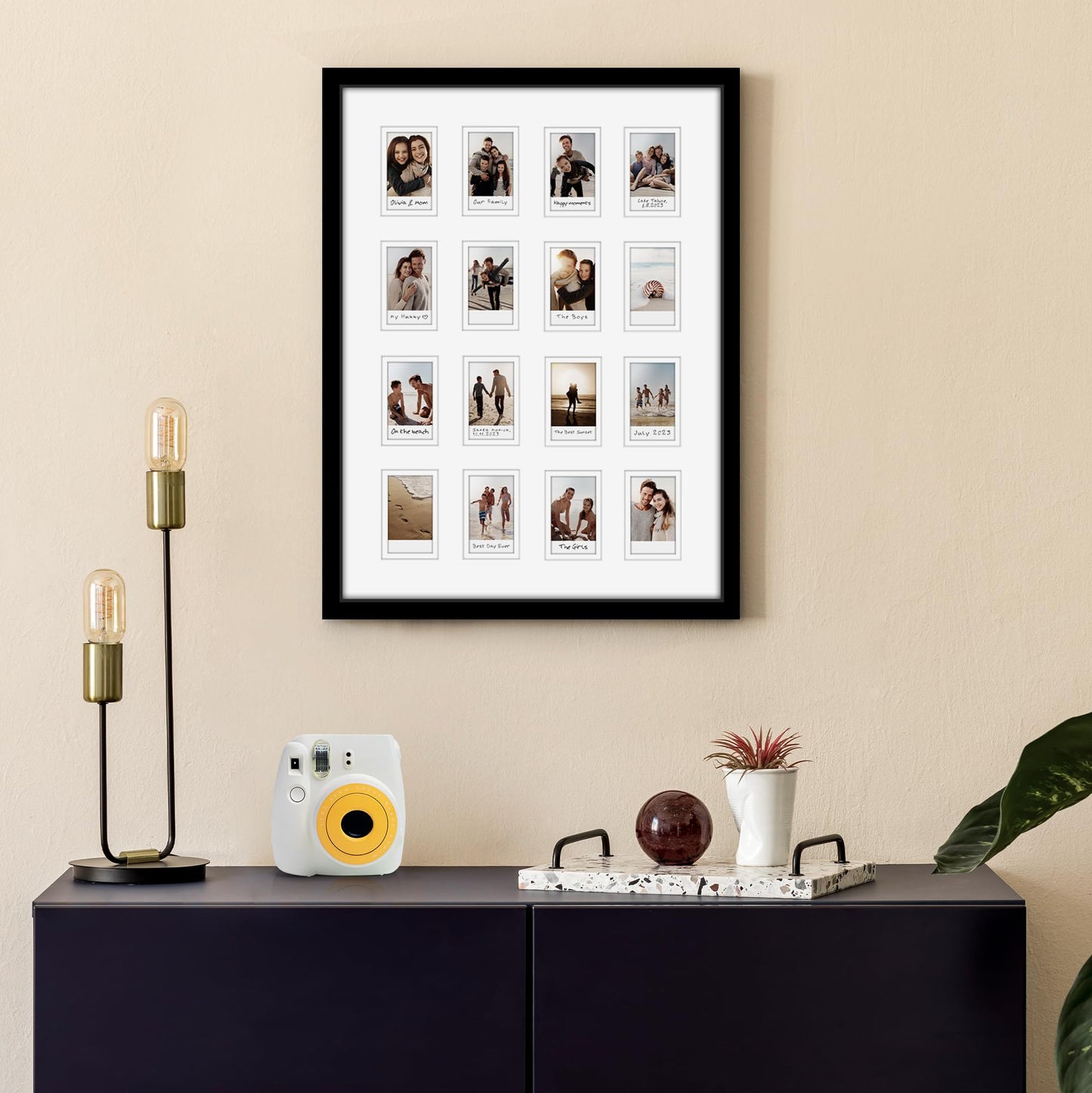 Americanflat 15x20 Picture Frame with 16 Openings for 2x3 Instant-Print Photos - Black Mini Picture Frames for Wall Display with Polished Plexiglass