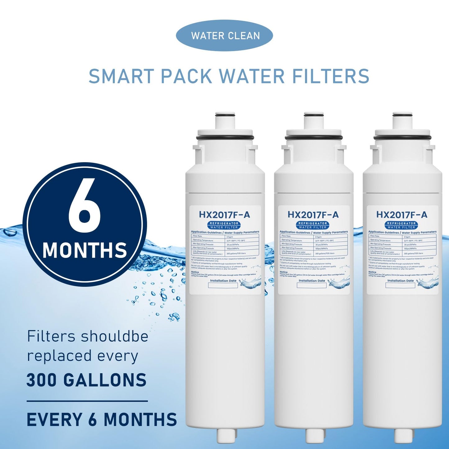 HX2017FR-A Water Filter Cartridge Compatible with Hisense HRF266N6CSE1, HRF266N6CSE, HRF209N6CSE, HRF254N6TSE, HRF254N6DSE Twist-In Models, 3 Packs