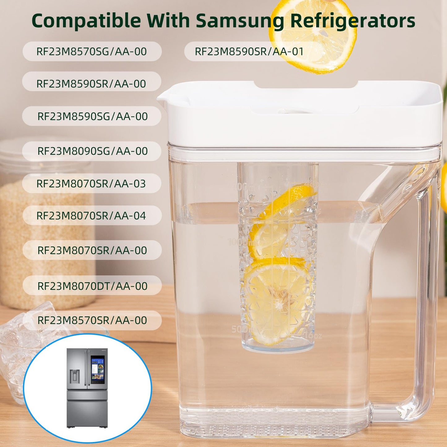 UPGRADED DA97-17395A Refrigerator Water Reservoir Pitcher with 2pcs Sealing Ring Compatible with Samsung Refrigerator Fridge Replacement Tank Assembly Pitcher Water-Ref-Part