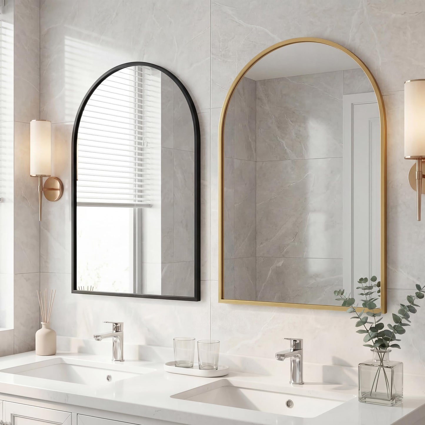 OLIXIS 20x30 Inch Arched Gold Bathroom Mirror for Over Sink, Wall Mirror, Arch Bathroom Vanity Mirror with Matte Metal Frame and Tempered Glass for Home Decor, Living Room, Shatterproof&Crystal-Clear