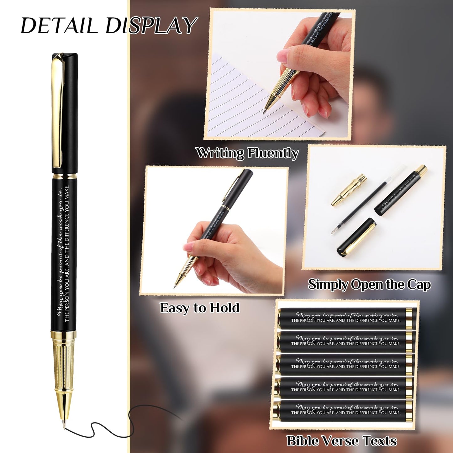 PerKoop 30Set Fathers Day Thank You Pen Employee Appreciation Ballpoint Pen with Engraved Inspirational Quote with Box for Teacher CNA Week End of Year Graduation Gift Black Ink(Black,Difference)