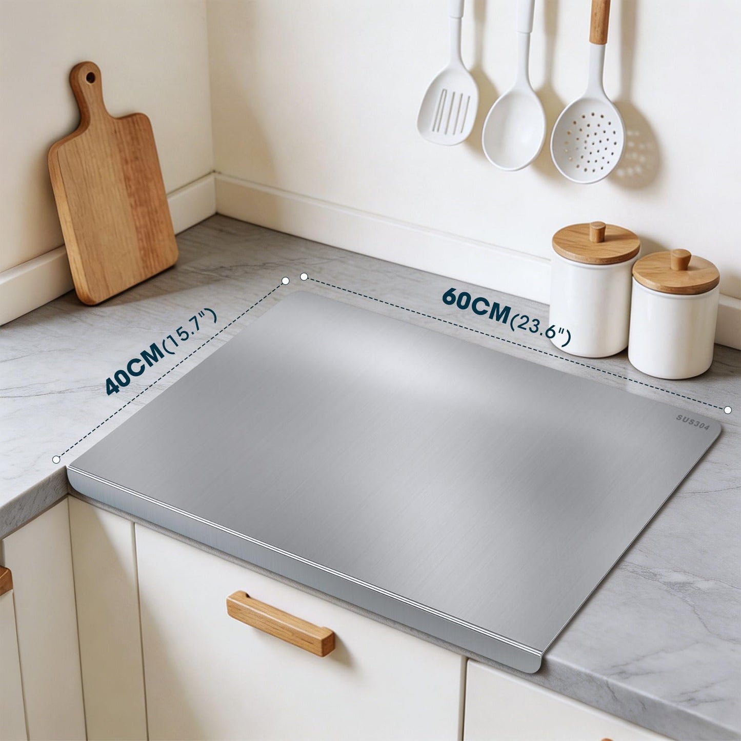JVGTH 304 Stainless Steel Cutting Boards for Kitchen,Non-Slip,Dishwasher Safe -Ideal for Meat, Vegetables, Fruits, Bread & Baking,Large-sized Cutting Boards (23.6" x 15.7")