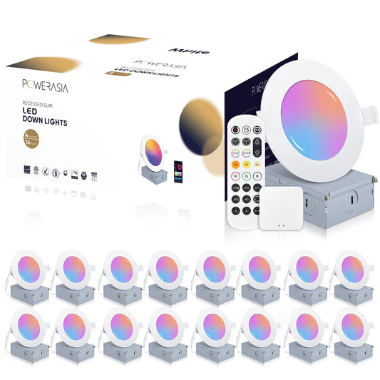 16 Pack Smart Recessed Lighting 4 Inch, Ultra-Thin LED Recessed Lighting 9W 700LM Smart Downlight with Junction Box, Compatible with Alexa/Google Assistant, Hub Included - ETL and Energy Star