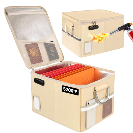 TOMKID 5200°F Fireproof Document Box, Fire Important Document Organizer with Lock, Upgraded Heat Insulated Filing Storage Cabinet Office Organization (5200°F Fireproof Box, Off-white)