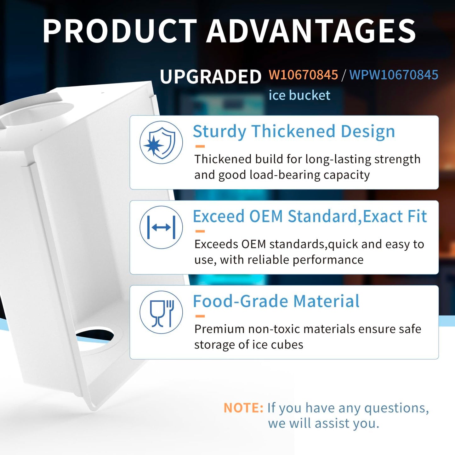 Upgraded W10670845 WPW10670845 ice Maker Replacement Compatible with Whirl-Pool Ken-More AMA-na Refrigerator Parts PS11757044 Fits for AP6023698 Whirlpool Ice Bucket Replacement