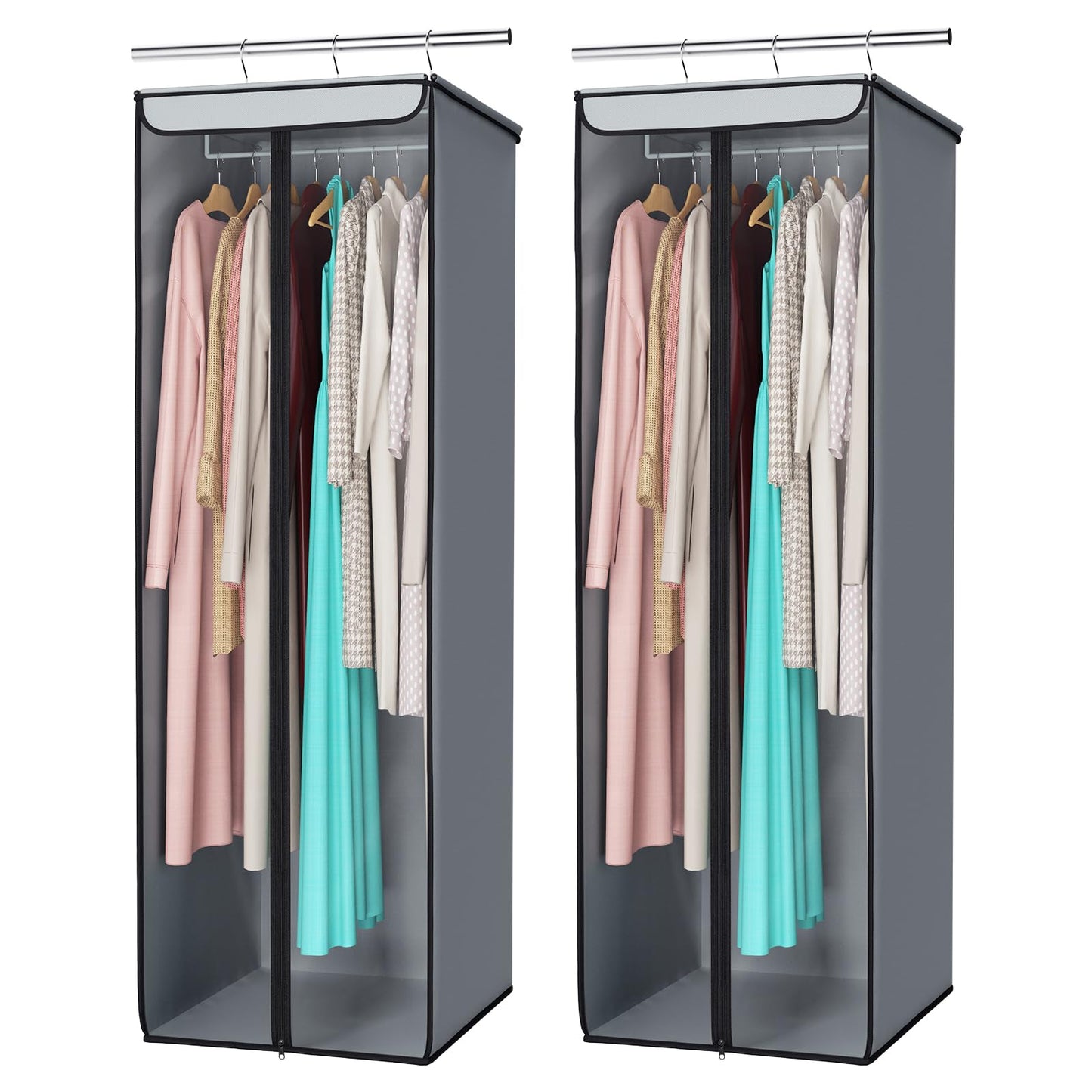 Univivi Garment Bags for Hanging Clothes, Large Clothes Storage Bags Closet Organizer with Clear Window, Premium Hanging Garment Storage Bag for Suits, Coats, Dresses, 54", 2-Pack