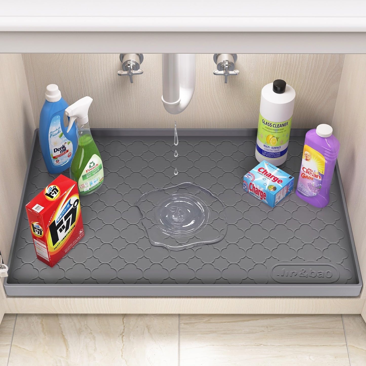 Jin&Bao Waterproof Under Sink Mat 28" x 22", Thick Silicone Mat Cabinet Protector for Kitchen and Bathroom, Shelf Liner, Home Organizer and Storage, Multipurpose Tray for Gadgets and Essentials