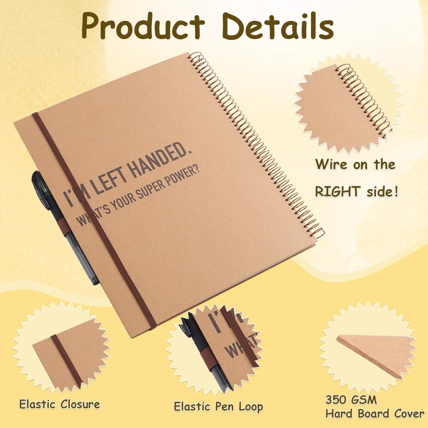 Urby Left Handed Notebooks College Ruled, 160 Pages 1 Subject, Hard Cover, Size 11" X 9", Ideal Gifts For Left Handed People. (Premium Paper 4 Pack)
