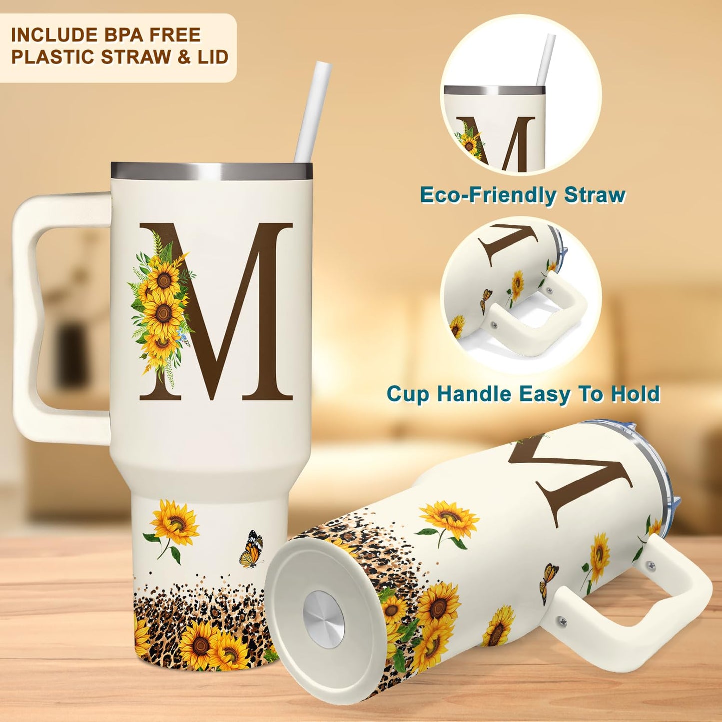 SUFAVN Personalized Mothers Day Gifts - Sunflower Gift For Women - Mothers Day Gifts For Sister, Daughter, Wife, Grandma - Mothers Day, Birthday Gifts For Mom, Her, Friend - Monogrammed Tumbler 40oz