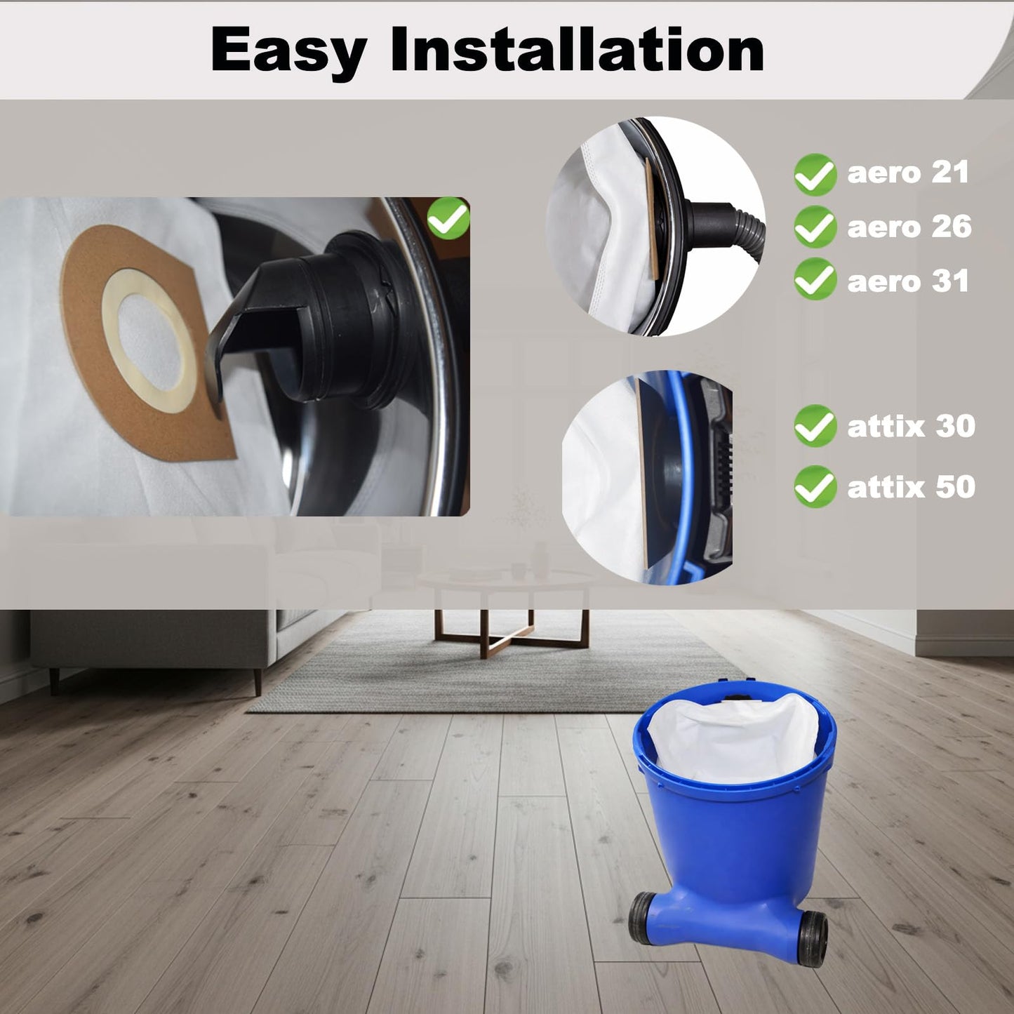 6PCS Replacement Dust Bags Compatible with Nilfisk Alto Aero 26,21,31,Attix 30,50 Vacuum
