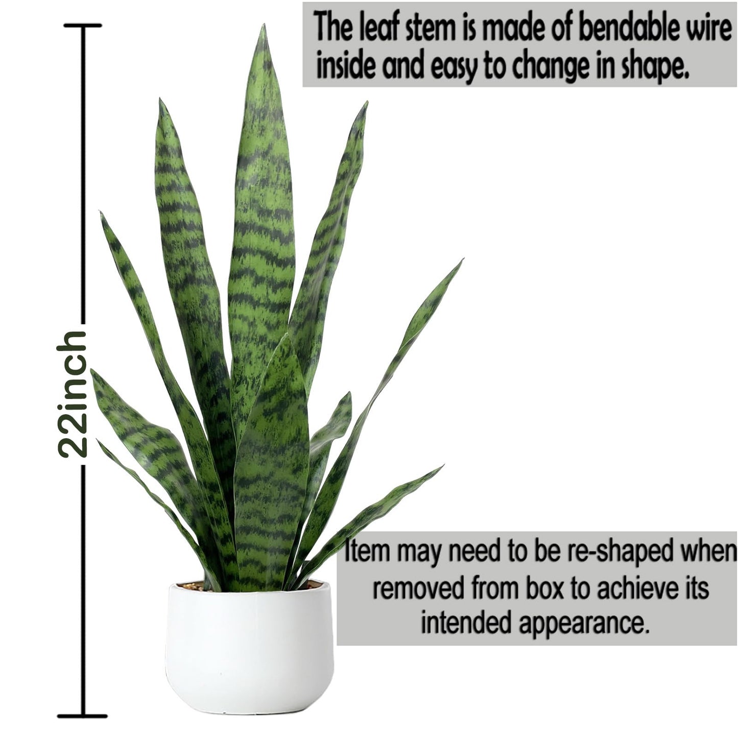 Artificial Snake Plant 22.5" Faux Agave Fake Sansevieria Artificial Potted Plants for Indoor and Outdoor Home Office Décor (White Pot)
