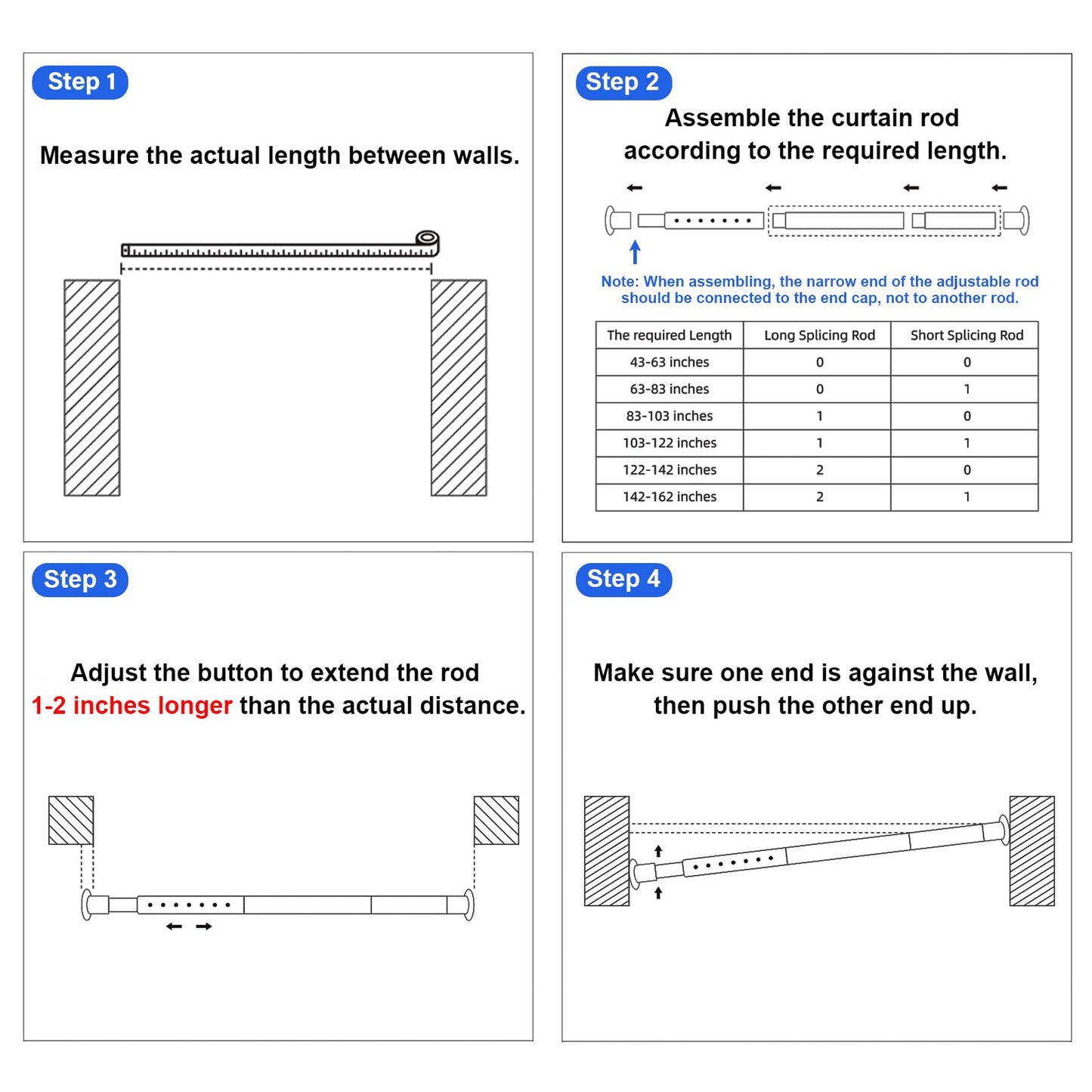 Ginbel Direct Tension Curtain Rod 43 to 162 Inches (3.6 to 13.5 ft), 1.26" Diameter Spring Adjustable Heavy Duty Long Large Curtains Pole for Windows Door Bathroom Patio Outdoor No Drilling, Black