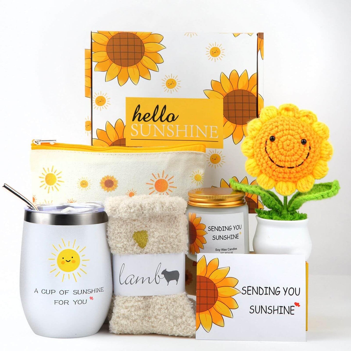 Sunflower Gifts Baskets for Women-7 Pcs Unique Birthday Gift for Sister, Fun Get Well Basket after Surgery for Female, Self Care Package for Teen girl, Cheer Up Set, Feel Better Sunshine Box