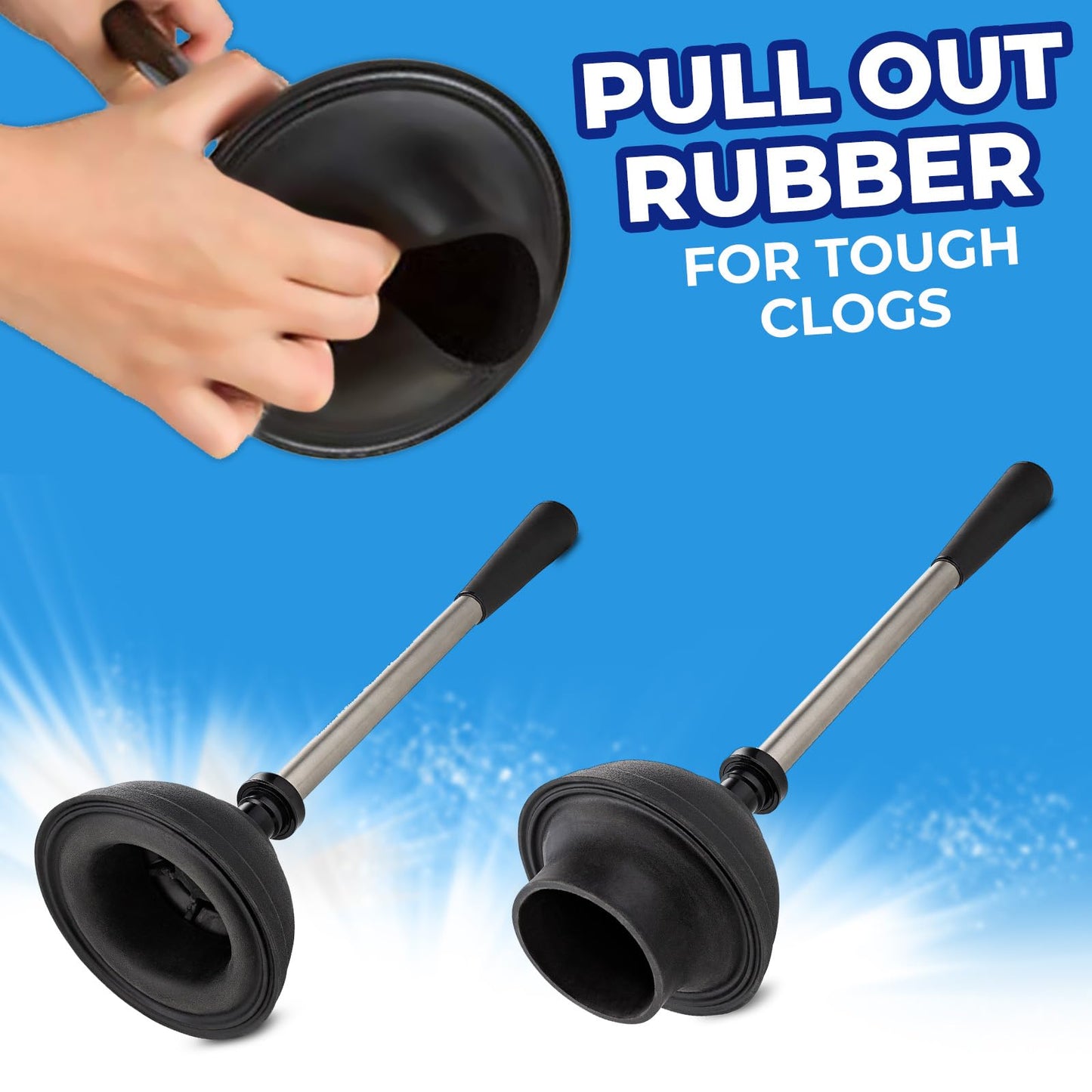 UMIEN Toilet Brush and Plunger Set 18-in - Updated 2025 No-Rust - Stainless Steel Design - Long Handles - with Freestanding Canister