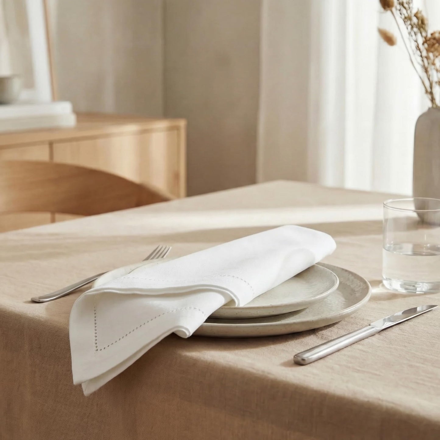 Urban Villa Cloth Napkins 100% Cotton Highly Absorbent Washable Reusable Premium Dinner Napkins Ideal for Gifts for Mothers Day Hotel Farmhouse Parties - White - Hemstitch (20" x 20", Set of 12)