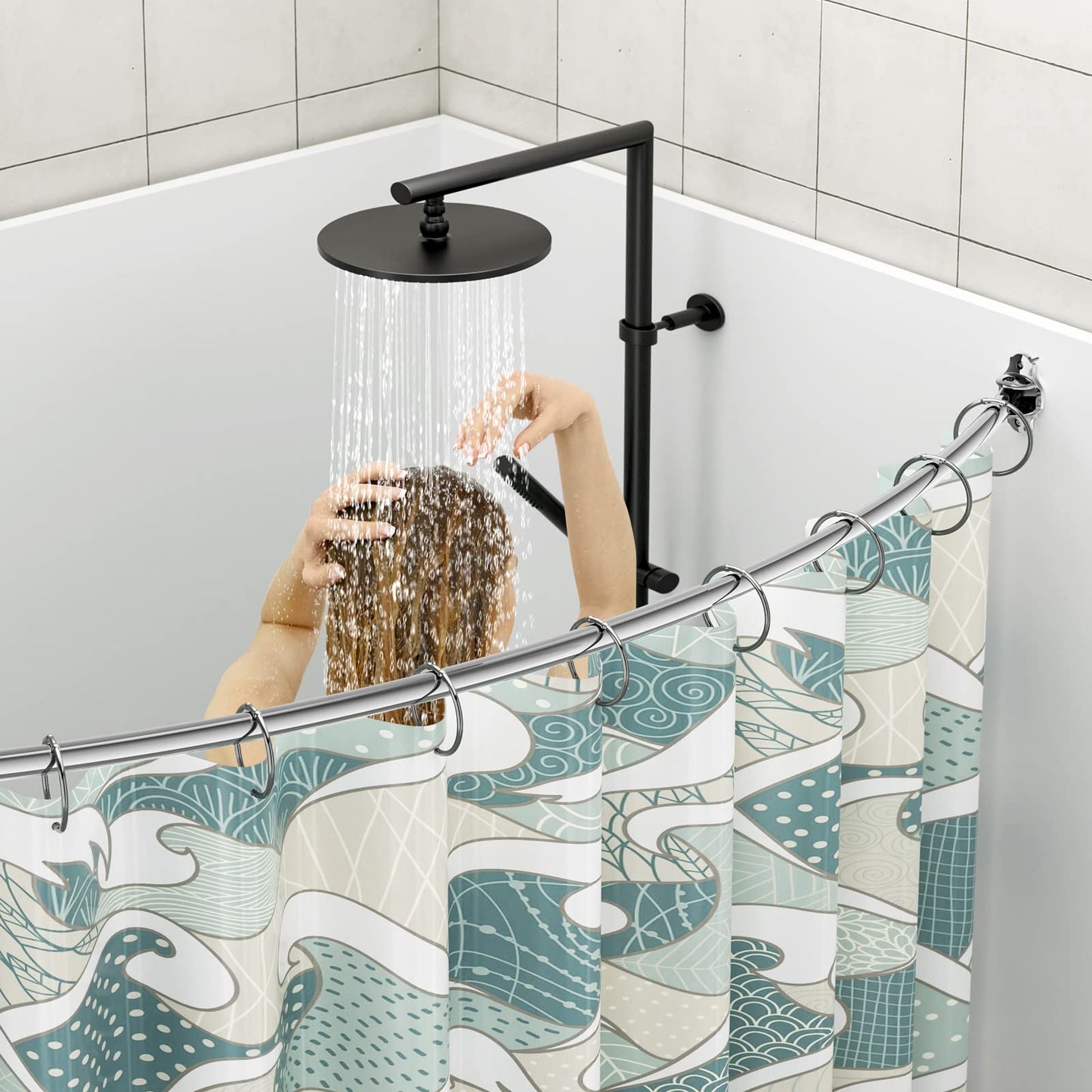Mcrbeay Curved Shower Curtain Rod, Adjustable 40-72 inches Extra Wide Curved Shower Rods for Bathroom, Stainless Steel Round Shower Curtain Rod for Bathtub, Rustproof, Silver