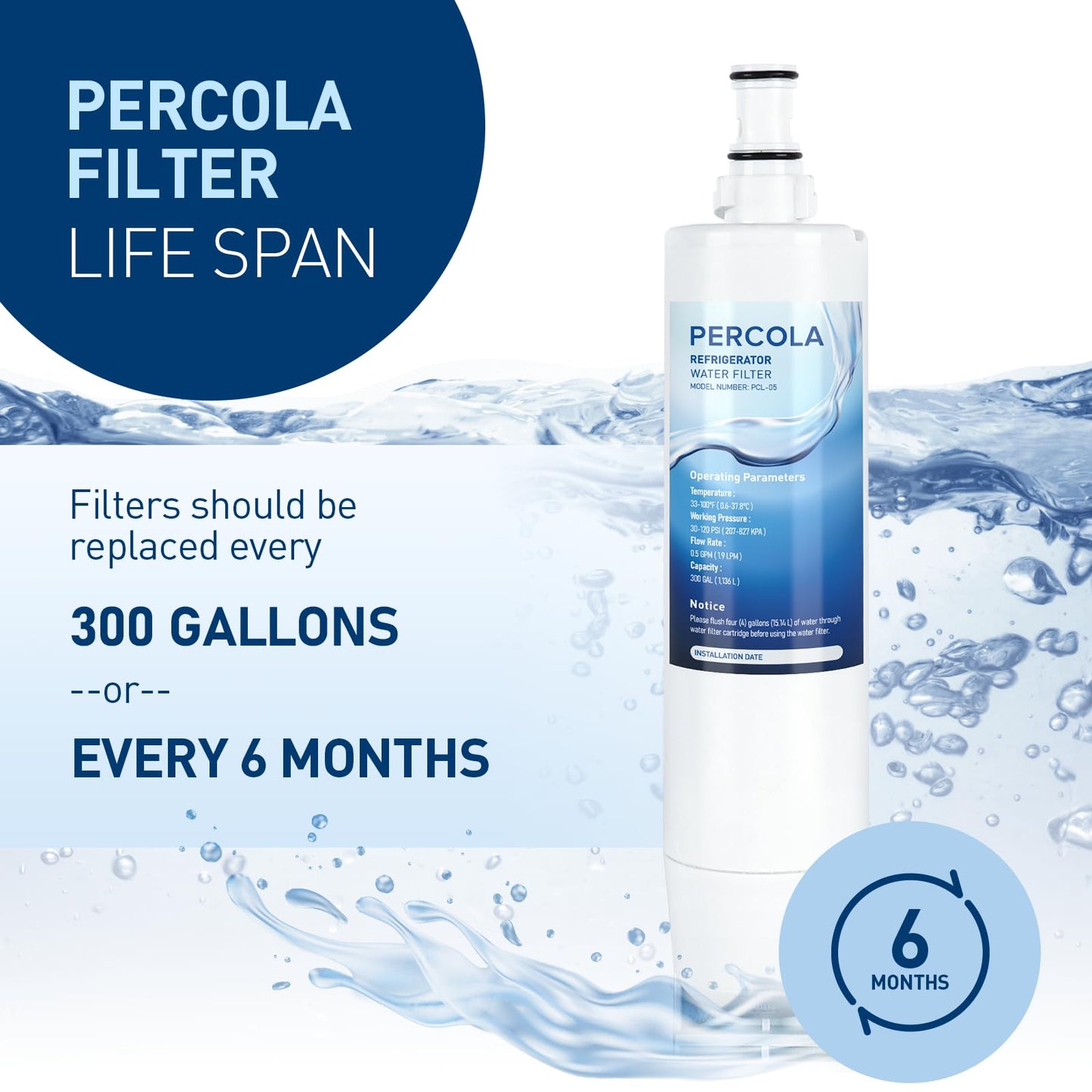 PERCOLA 9085 Water Filter Replacement for Kenmore 46-9085, 9085, 4609085, 46-90102, 90102, 4690102, 46-9902, 46-9908, 9908 (3 Pack)