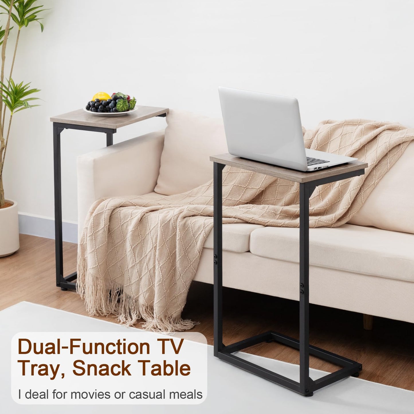 AMHANCIBLE C Shaped End Tables Set of 2, Couch Side Tables that Slide Under Sofa, TV Trays for Living Room, Bedroom, Small Space, Grey, HET02BGY