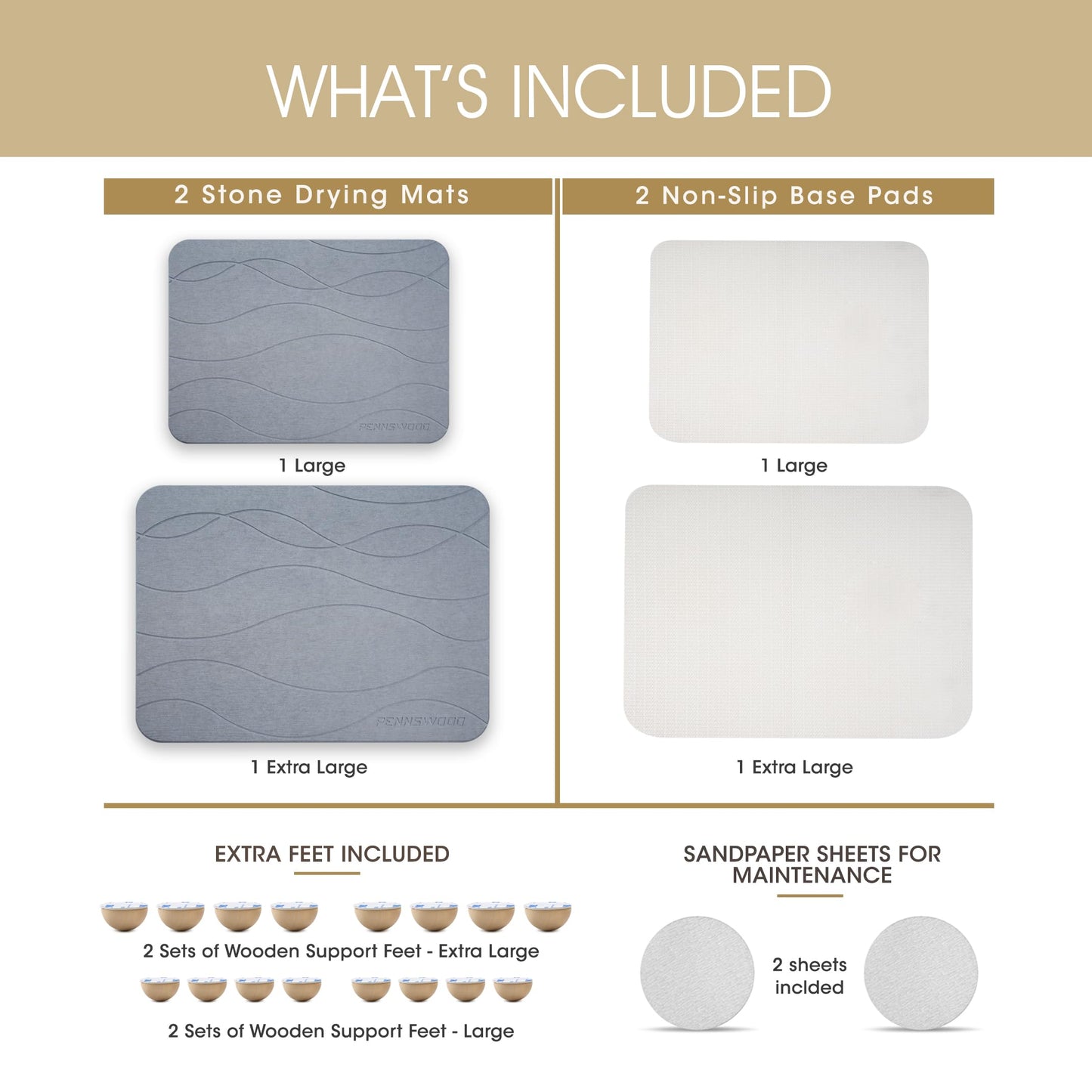 Stone Dish Drying Mat for Kitchen Counter, 2 Pack Large Stone Drying Mats (24"x16" + 16"x12"), Ultra Absorbent Diatomaceous Earth Kitchen Counter Drying Mat, Quick Dry, Non Slip