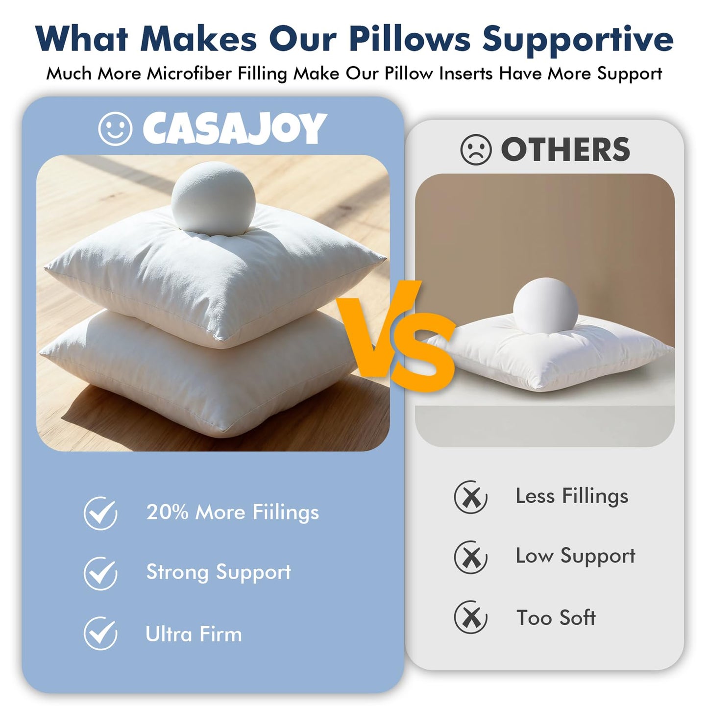CASAJOY Pack of 4 18x18 Outdoor Pillow Inserts, Water Resistant Throw Pillow Inserts, Cushion Inner Pads for Patio, Furniture, Sofa, Bed, Living Room, Garden Decorative Waterproof Pillow Inserts