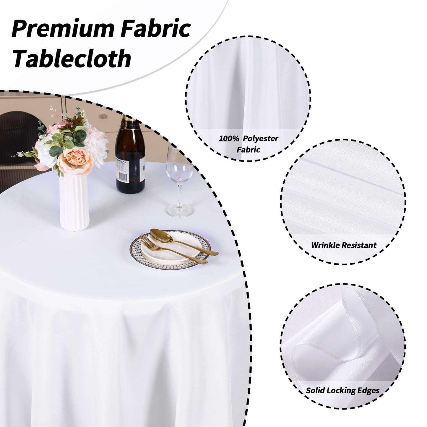 Fixwal 6 Pack White Round Tablecloth, 120 Inch Round Table Cloth Polyester Fabric Washable Table Covers for Wedding, Party, Banquet, Christmas Decorations, Birthday Events
