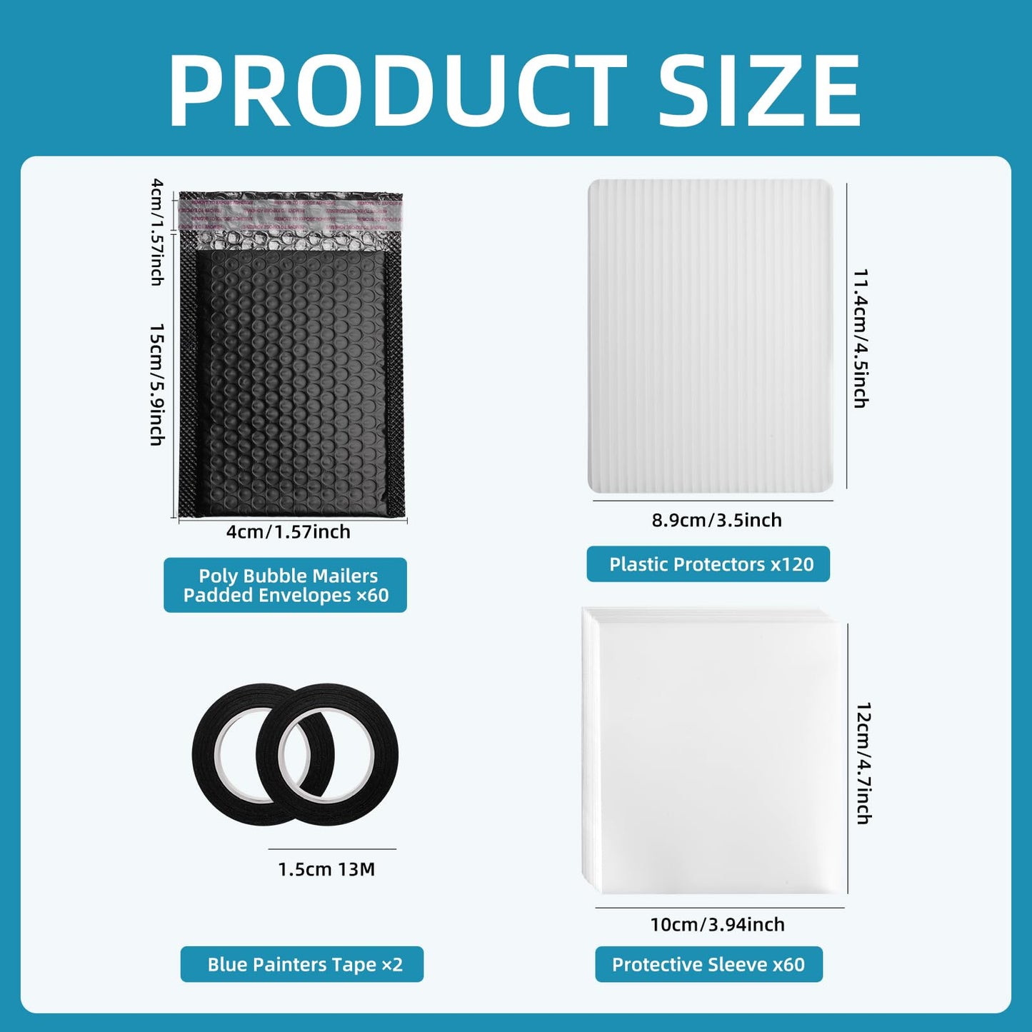 242 Pcs Trading Card Shipping Protector Set Include 120 3.5" x 4.5" Plastic Trading Card Shipping Supplies 60 soft sleeves 60 Bubble Mailers and 2 Masking Tape Better Than Corrugated Cardboard Sheets