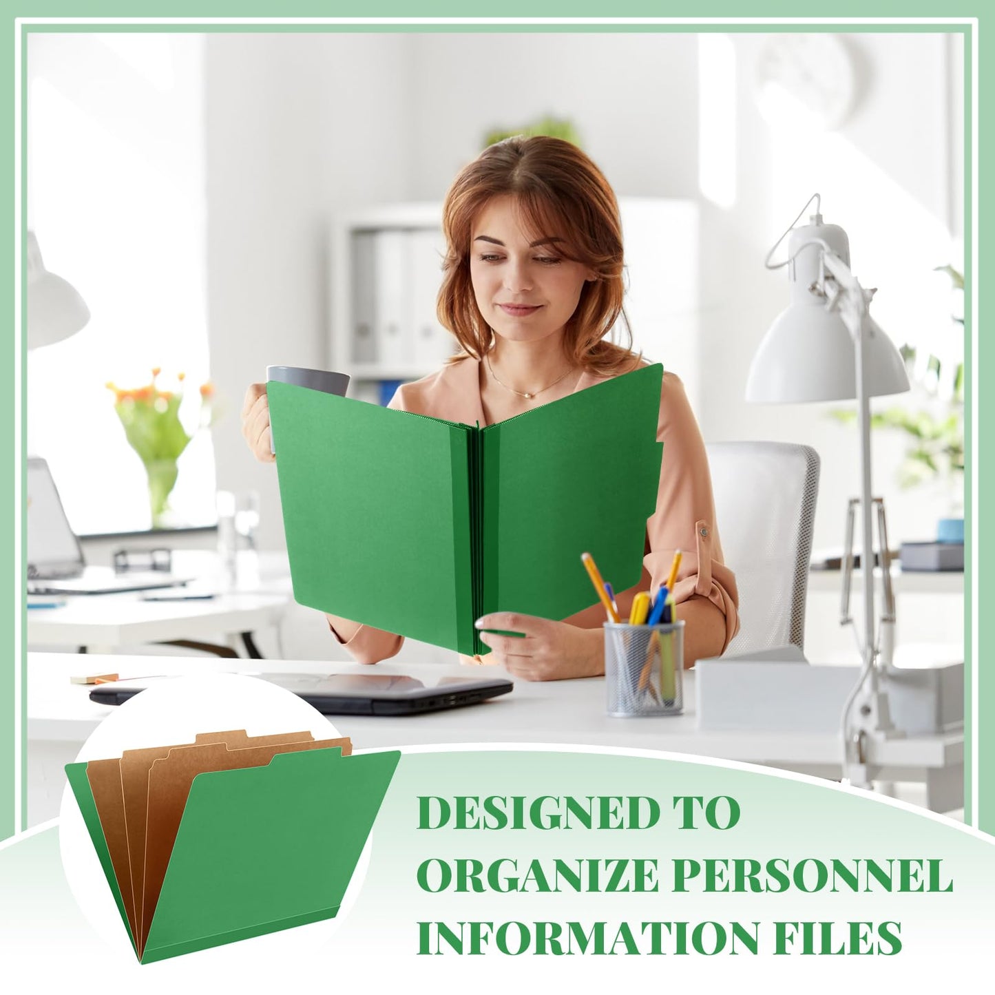 Skyygemm 12 Pcs Classification Folders Letter Size, 3 Divider Pressboard File Folder with Fasteners, Expanding File Organizer Bulk for School Teachers, Office Employee, Coworker, Staff (Green)