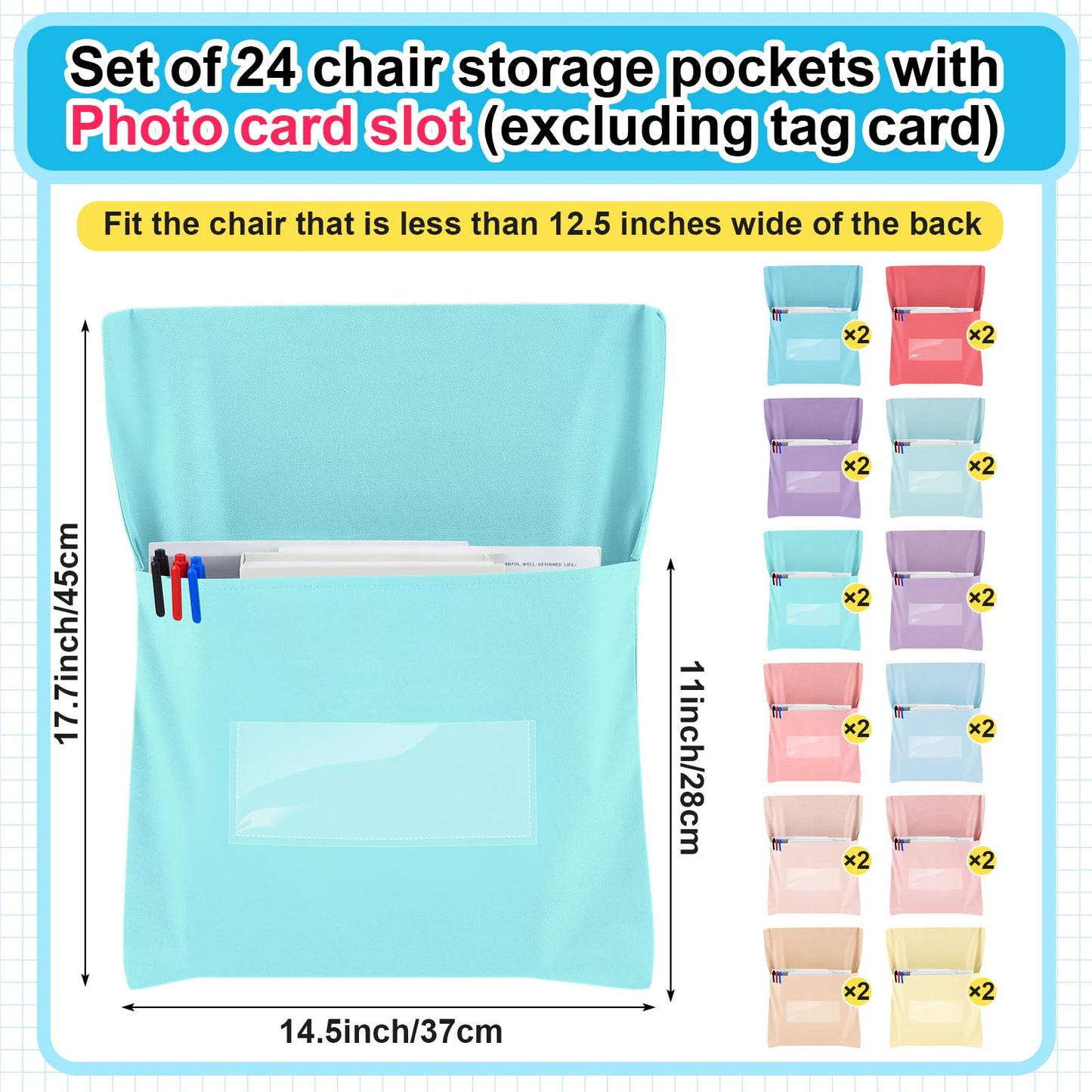 Yeyeplum 24 Pcs Chair Pockets for Classroom Chairback Pocket Chart 14 x 18 Inch Desk Organizer Pocket Chair Bag for Seat Kindergarten School Classroom (Pastel,Classic)