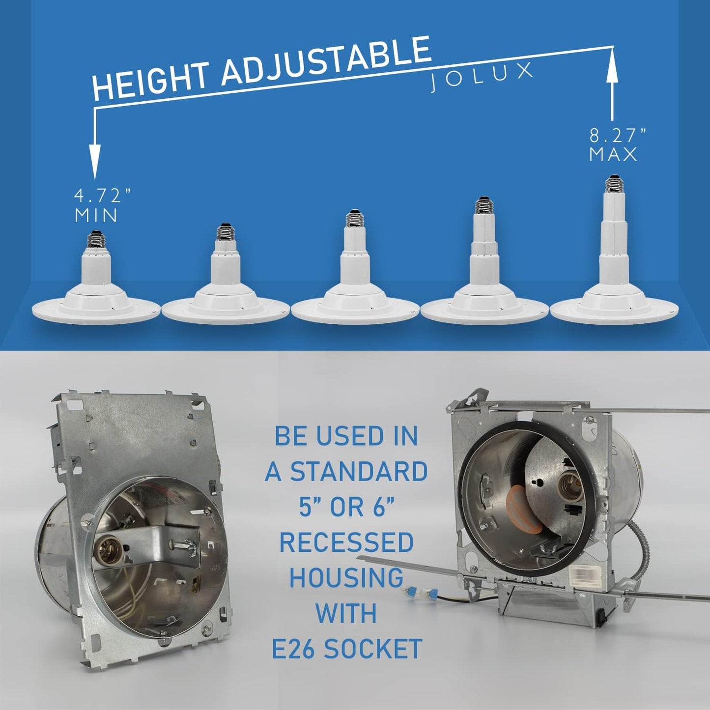 Jolux 5/6 Inch LED Can Lights Adjustable Recessed Retrofit Downlight,12W=60W,5000K Daylight, 800LM,Dimmable,ETL Damp Rated Conversion kit, Recessed Lighting Install,Flat Trim, E26 Base,4-Pack