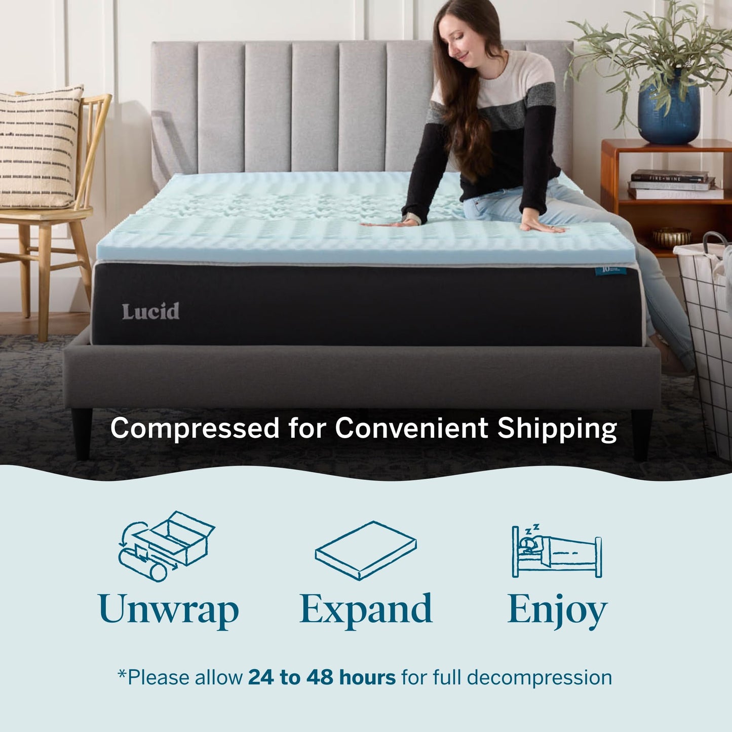 LUCID 2 Inch Gel Memory Foam Mattress Topper, Twin XL size – 5 Zones – Cooling Gel Infusion – CertiPur Certified Foam