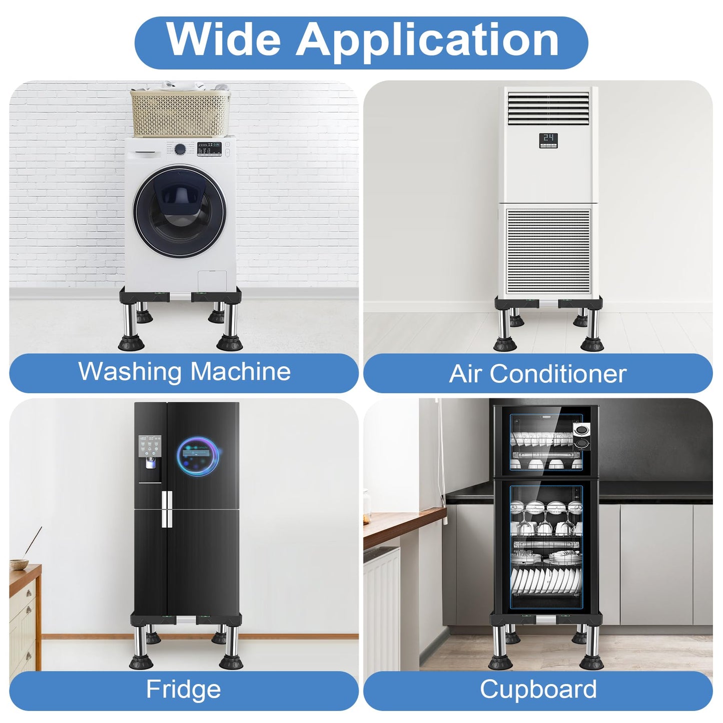 ToLanbbt Mini Fridge Stand Adjustable Height 12.2"-13.4" Washer and Dryer Stand Base with 4 Strong Feet Washing Machine Universal Stand Base for 16"-24" Furniture Portable Appliance Pedestal Black