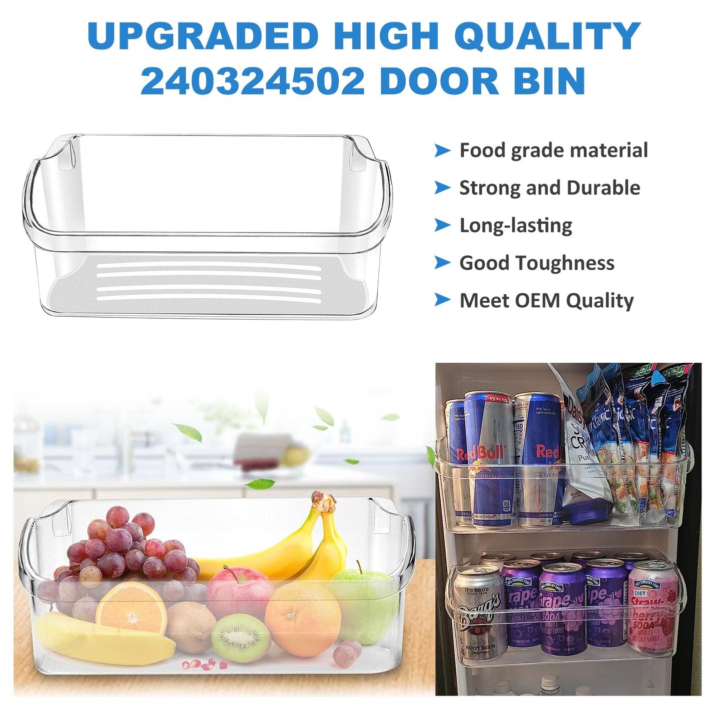 [2 PACK] UPGRADED 240324502 Door Bin Shelf Compatible with Frigidaire, Kenmore, Crosley Refrigerator, Replace 844402, 240430303, 241808203, 241808226