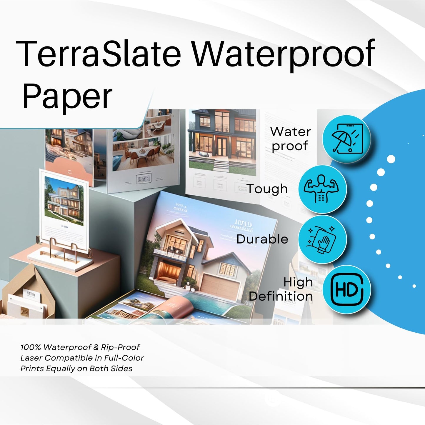 SplashProof Printer Paper - 8.5" x 11", 10 Mil Waterproof Paper, Laser Printer & Copy Machine Compatible (50 Sheets)