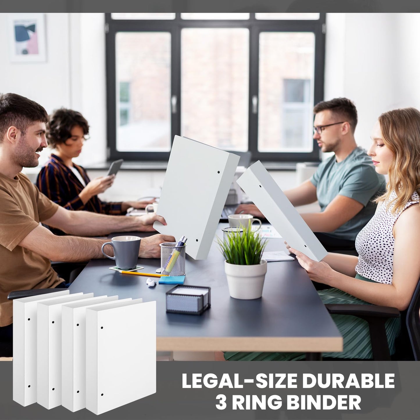 Henoyso 4 Pcs Legal Size Binder 3 Ring 1.5" Durable White Binders for 8.5" x 14" Paper Hold up to 175 Sheets for Documents Artwork, Office, Home, Work Places