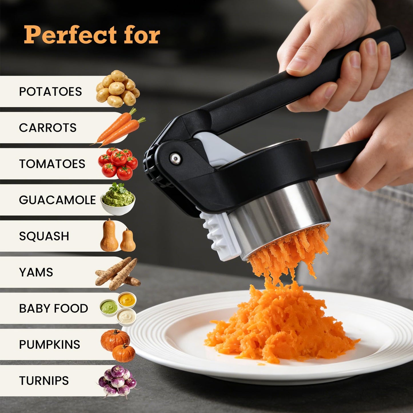 Potato Ricer - Betso Effortless Double-Gear Potato Ricer and Masher - Heavy-Duty Vegetable Press for Perfect Mashed Potatoes, Dishwasher Safe