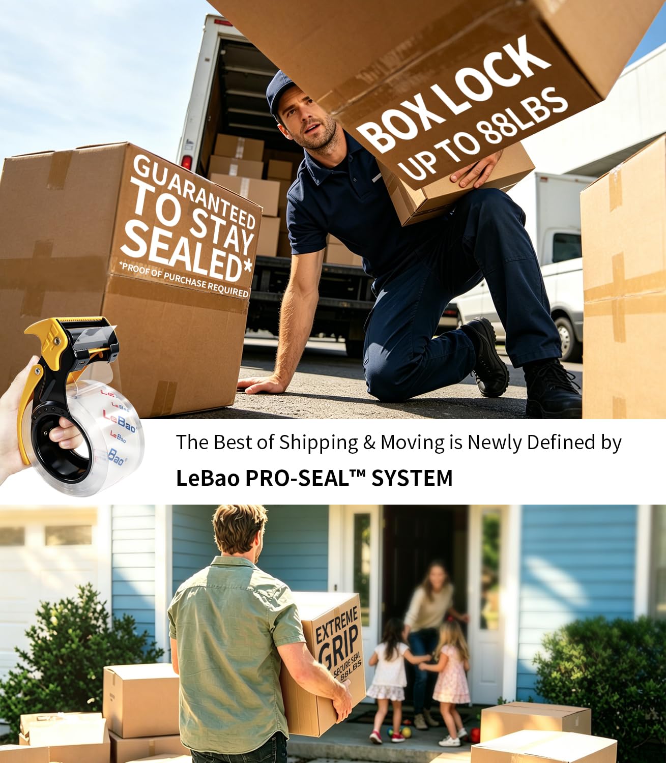 LeBao Clear Heavy Duty Shipping Packing Tape with Metal Dispenser, 12 Rolls 2.7 Mil Thick Ultra Strong Packaging Tape Refills Extreme Grip for Moving, Packaging, Storage Boxes Sealing 1.88 in x 60 Yds