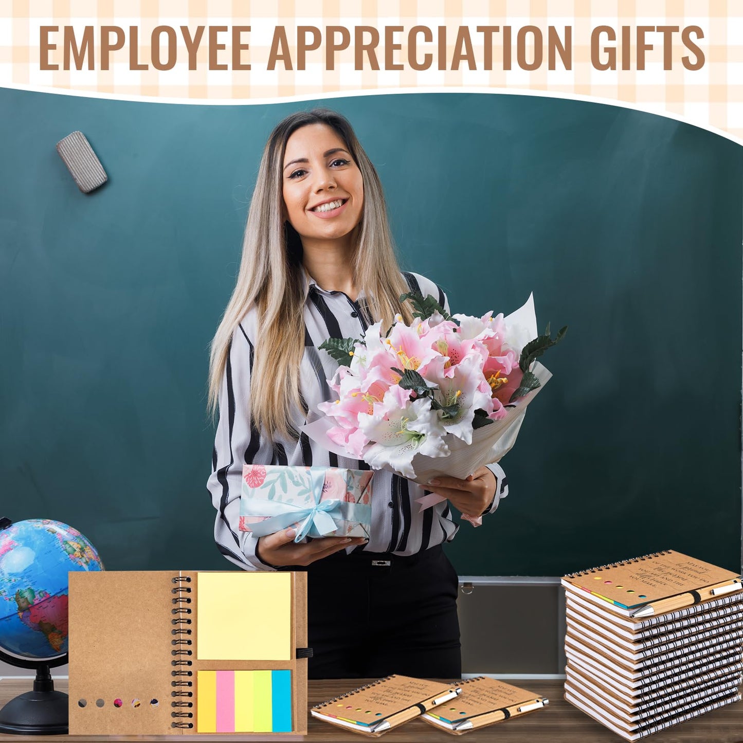 20 Sets Employee Appreciation Gifts Bulk Inspirational Spiral Notebook Journal with Sticky Notes Motivational Bamboo Pen Thank You Gifts for Teacher Nurse Coworkers Office Staff Team Volunteer