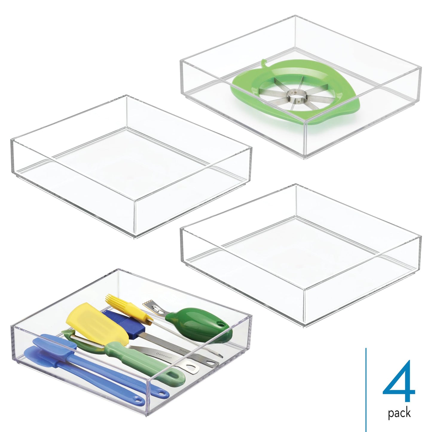 iDesign Stackable Makeup Drawer Organizer Tray - Vanity Organizer or Desk Organizer, Set of 4, Clear