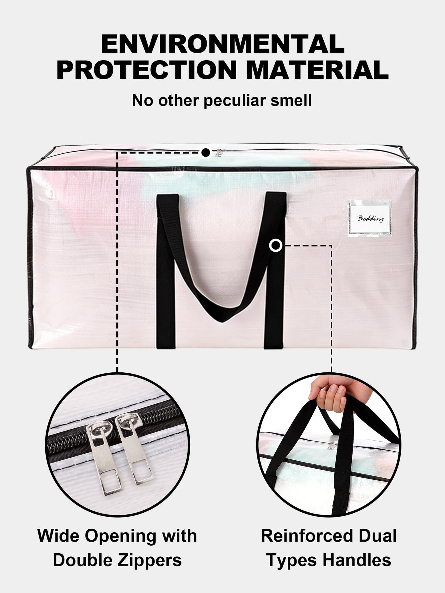 HOMESURE Supports 200lbs Heavy Duty Moving Bags - Strong Zipper & Wrap-Around Handles - Water-Resistant Storage Totes, Durable Alternative to Moving Boxes - 12 Pack - Semi-Transparent