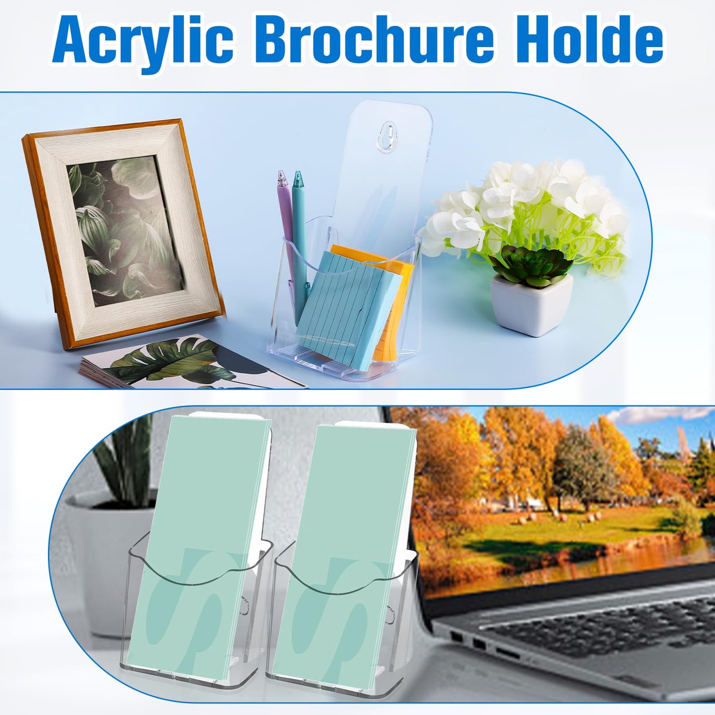 Dyrfolm 14 Pieces Acrylic Brochure Holder,4 x 7.9 Inch Plastic Flyer Display Stand,Pamphlet Holder Wall Mount Clear Countertop Organizer,Clear Literature Holder,Flyer Holder for Office,Home,Store
