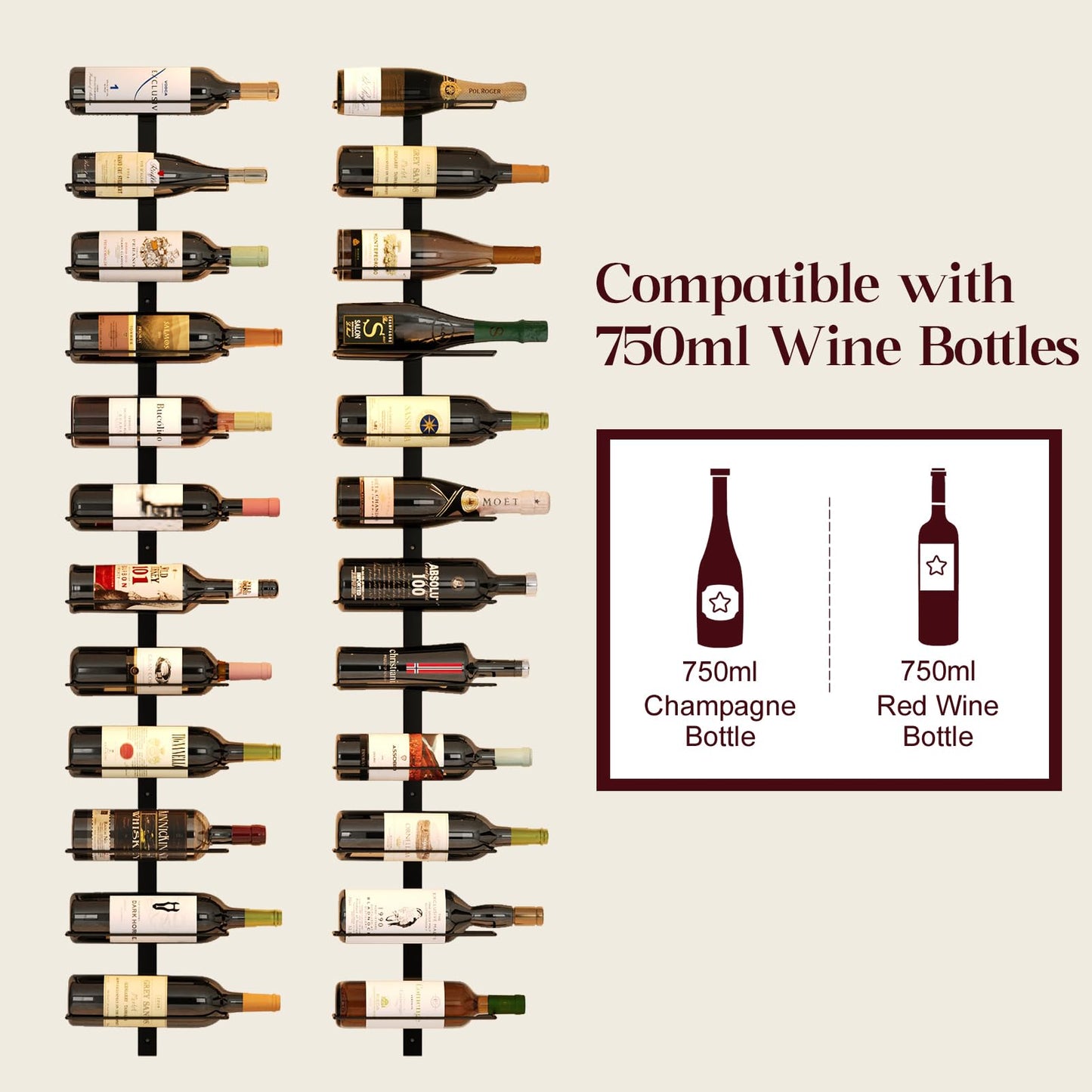 X-cosrack 24 Bottles Wall Mounted Wine Rack, Detachable Wall Hanging Bottle Holder, Use as One or Four, DIY Display, Storage Racks for Wine, for Restaurant, Bar, Cellar