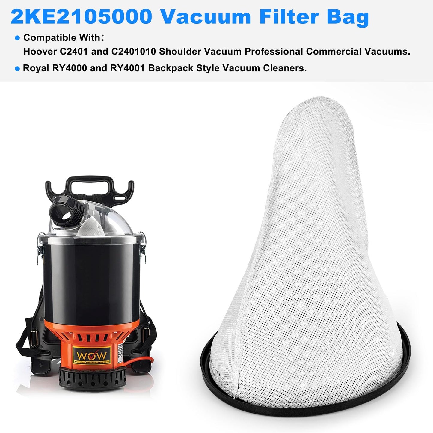 Vacuum Filter Cloth Bag Replacement For Hoover Backpack Vacuum 2KE2105000, C2401,C2401010,Shoulder Vac Pro, Royal RY4000 RY4001-2 Pack