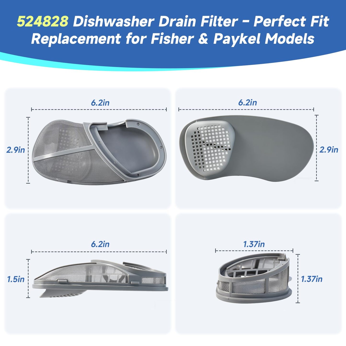 524828 Dishwasher Drain Filter Assembly Replacement for Fisher & Paykel Dishwasher Parts Compatible with FPOM 607 V2 527739 847200 DD603 DS603 DD605 DD24DCX7 DD24DCTX7