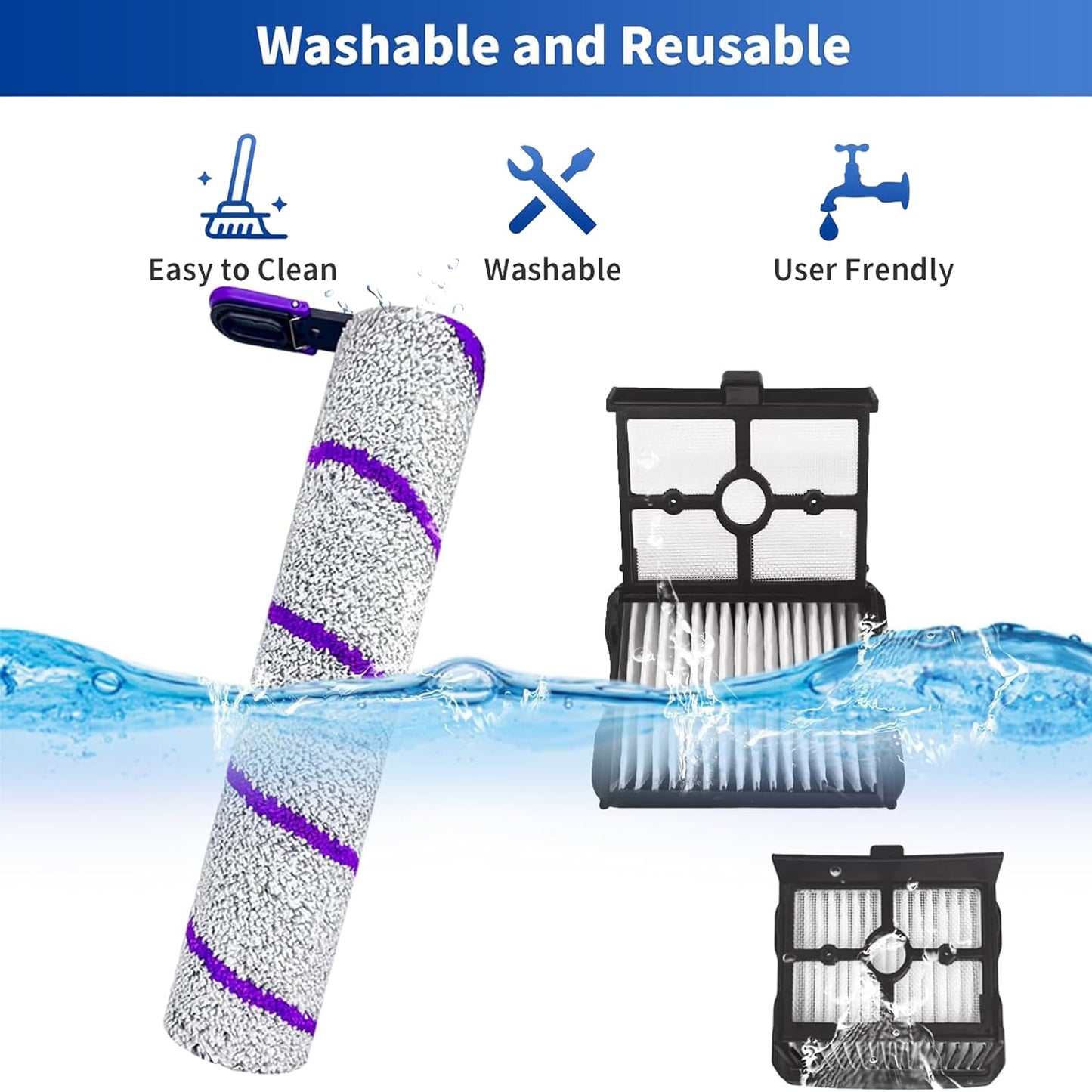 S30 Pro Accessories for NARWAL S30 Pro Wet Dry Vacuum Cleaner, NARWAL Replacement Parts inclue 3 HEPA Filters & 3 Brush Rollers