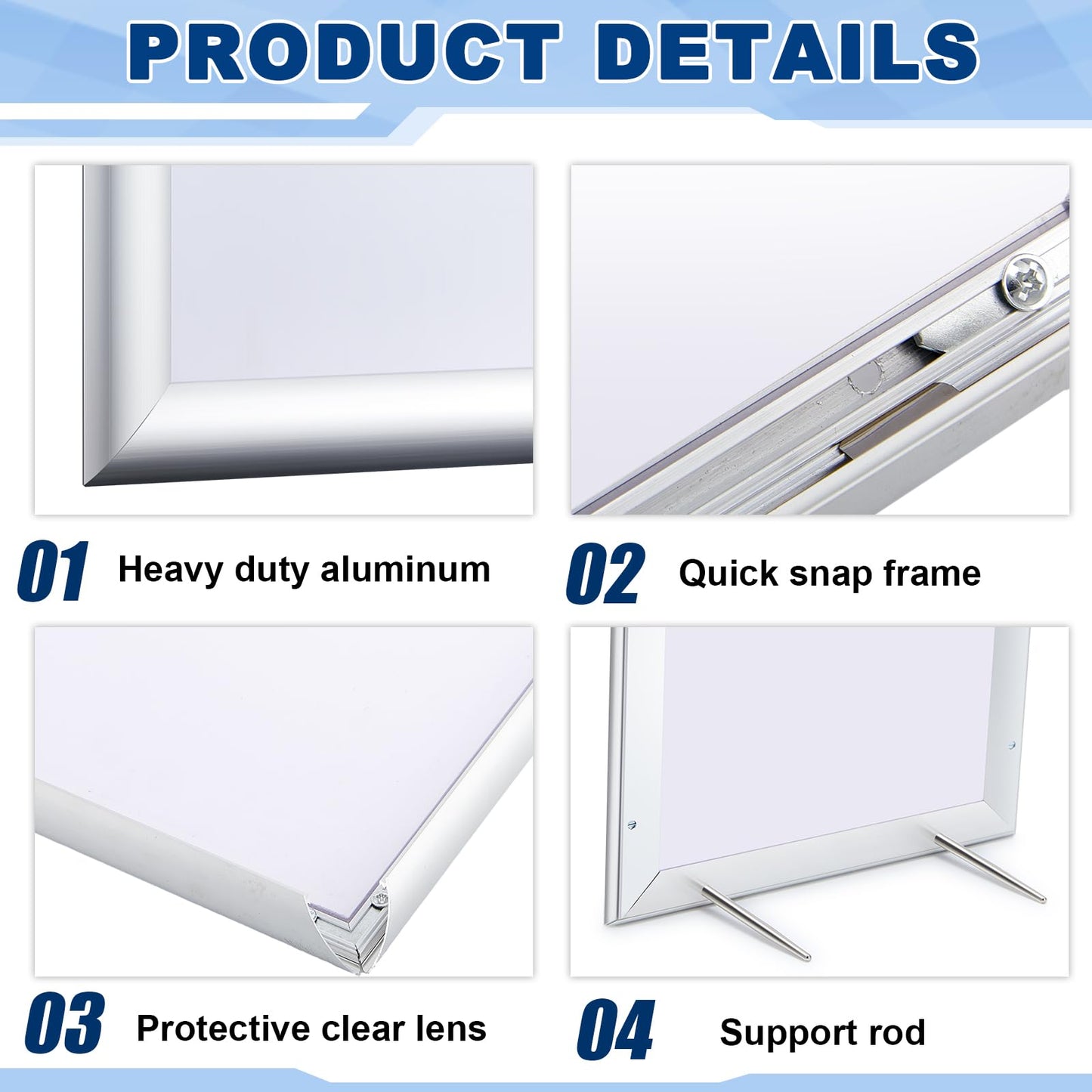 Blulu 2 Pcs Silver, 8.5 x 11 Inch, Front Load Easy Open Snap Frame Poster/picture Frame, Snap Open Sign Holder, Wall Mount or Tabletop