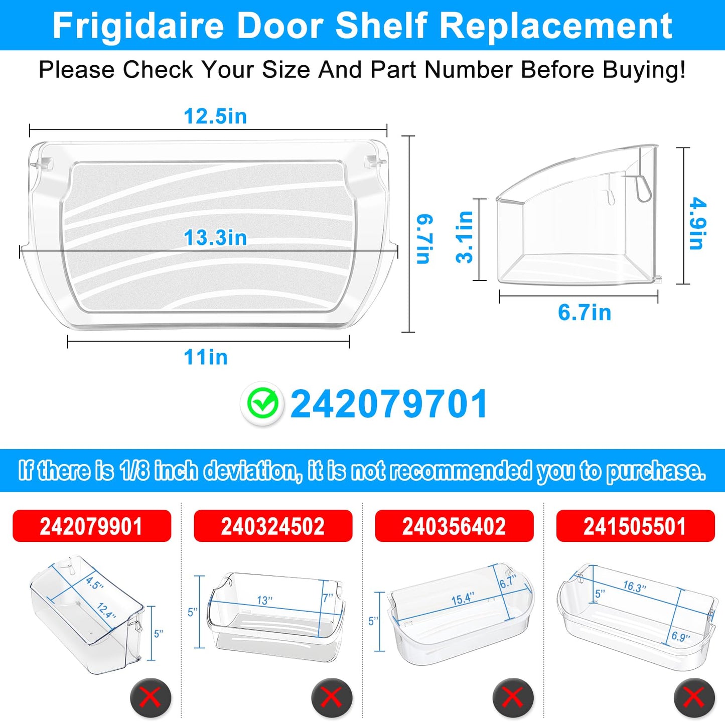 UPGRADED 242079701 Refrigerator Door Bin Compatible with Frigidaire Kenmore Refrigerator Door Shelf Replacement 242011501 242011503 242011504 LFHG2251TF5 LGHD2369TF FFHB2750TS FGHB2868TF Door Shelves