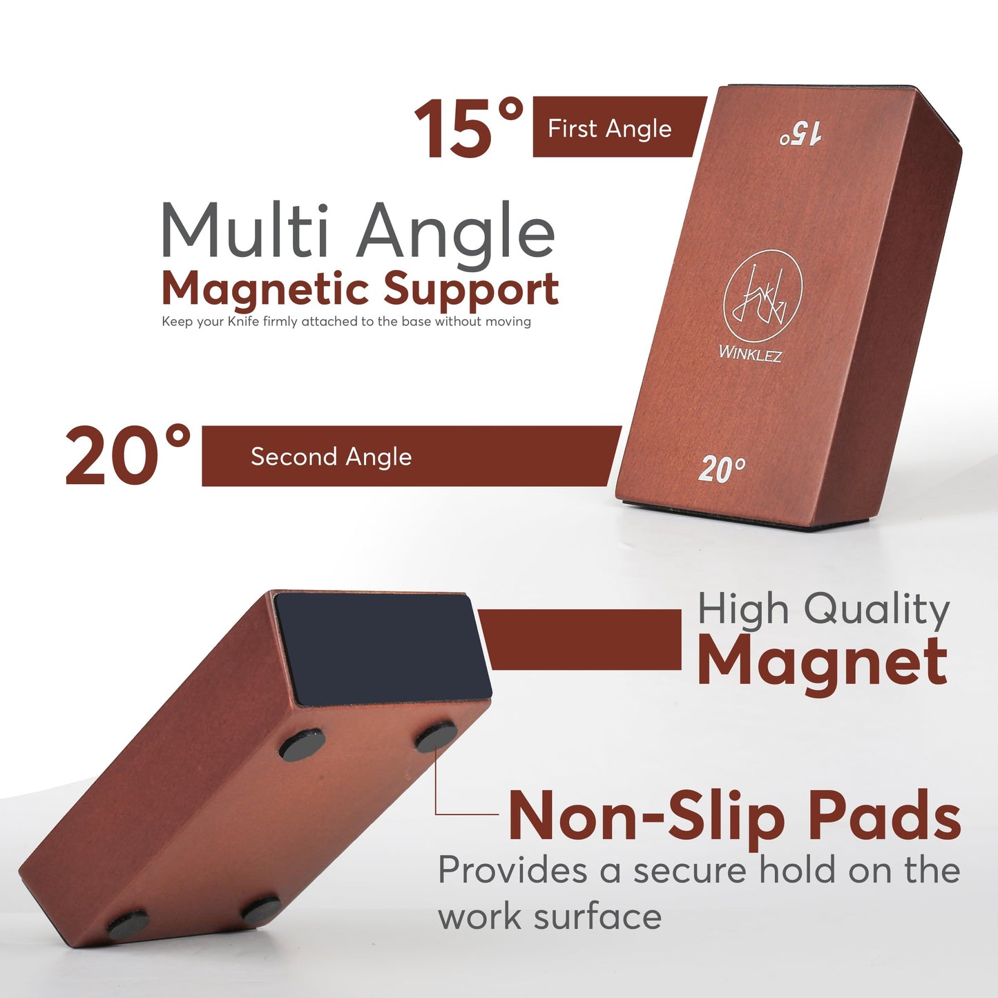 Rolling Knife Sharpener with Diamond and Ceramic Discs, Kitchen Knife Sharpener with 15° & 20° Magnetic Angles, Strong Knife Sharpening Kit (Brown)