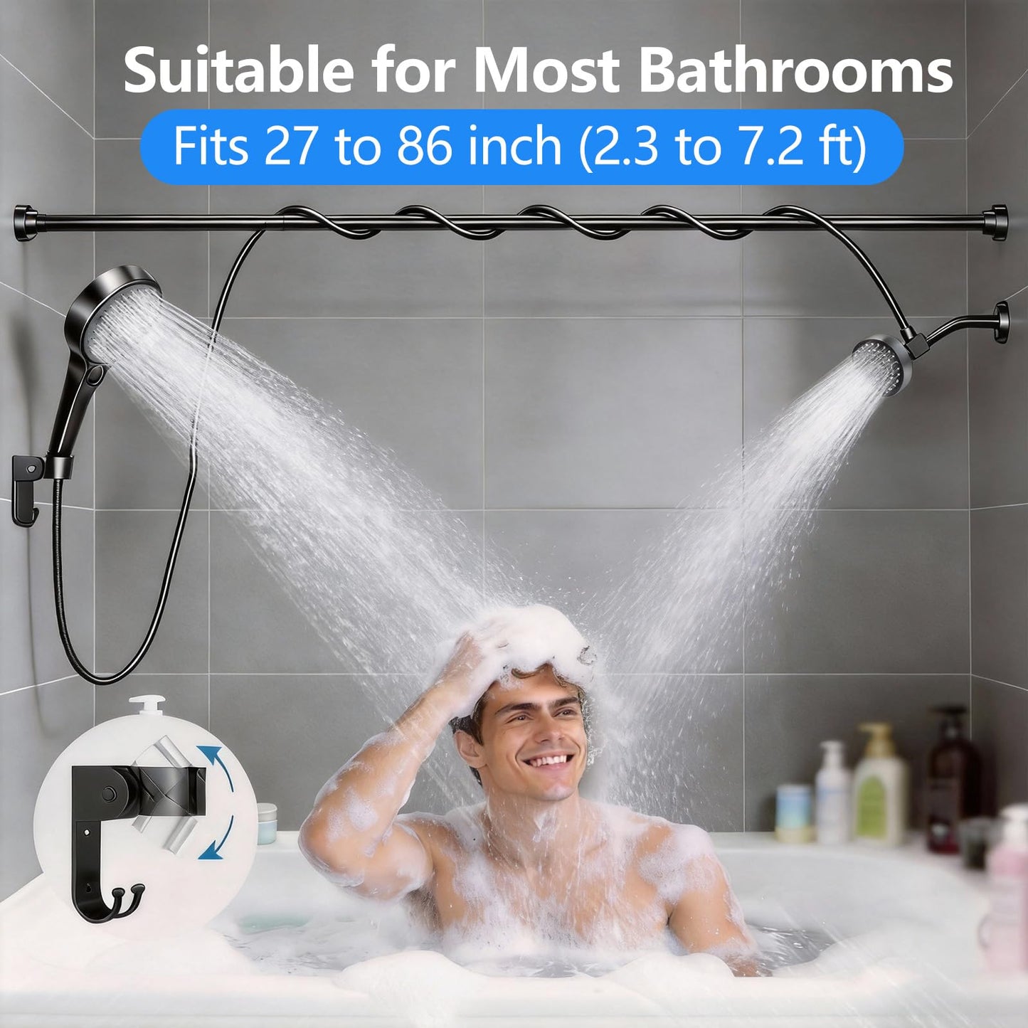 NTPN Dual Shower Head with Handheld for Couples: High Pressure Double Shower Heads for Two People - Adjustable Two Showerhead System with 3 Flow Settings Fits 2 Person Bathroom (Black)